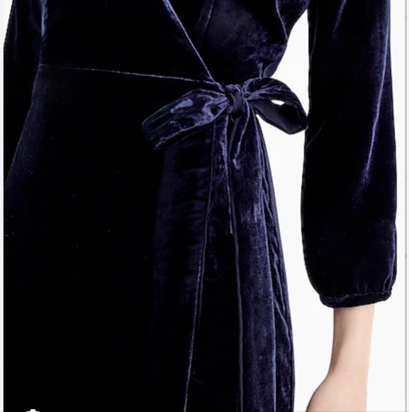 J Crew Navy Velvet Wrap Dress - Picture 2 of 6